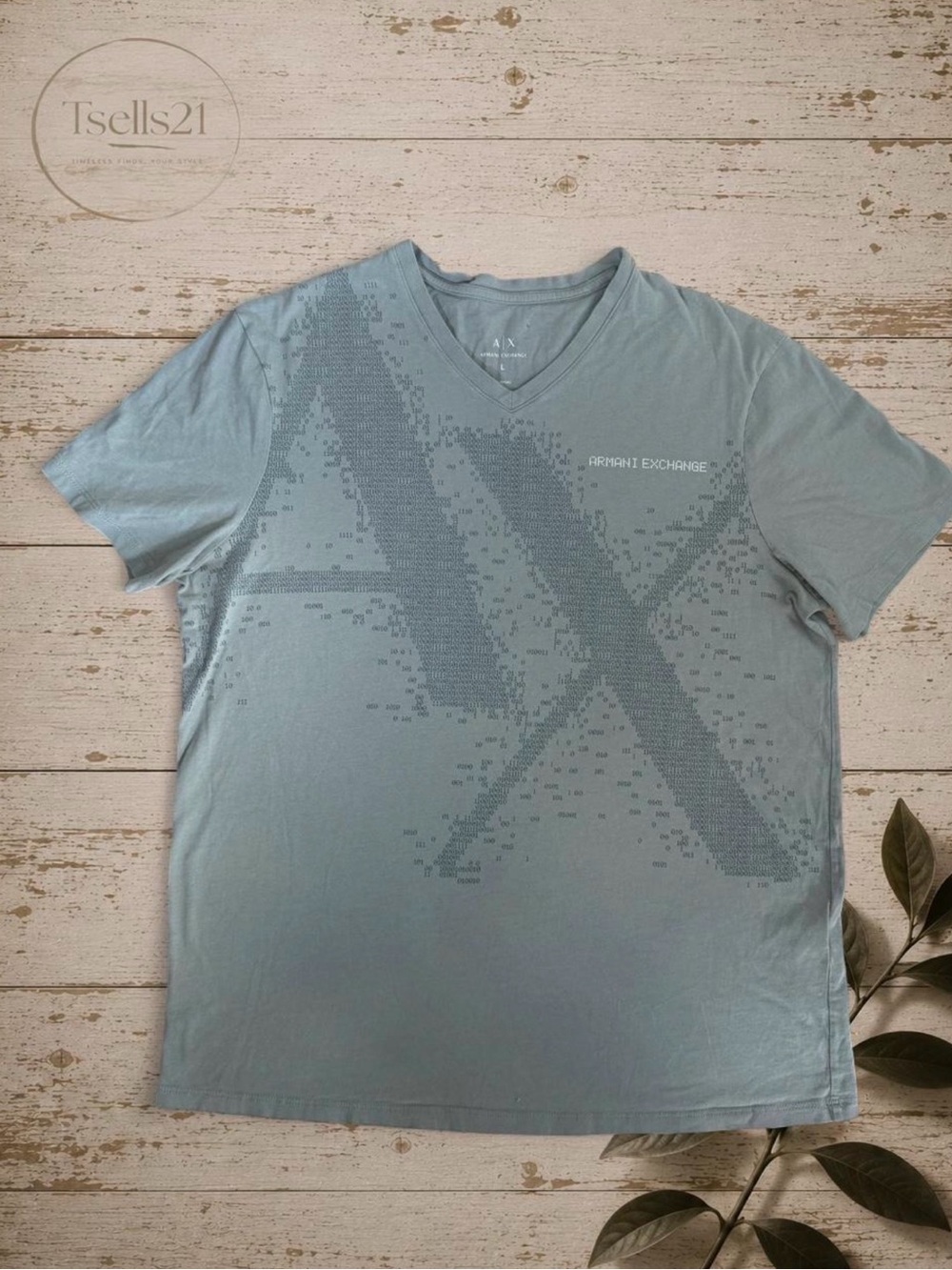 Armani Exchange Men’s AX Teal 100% Cotton V-Neck Graphic T-Shirt - Size L